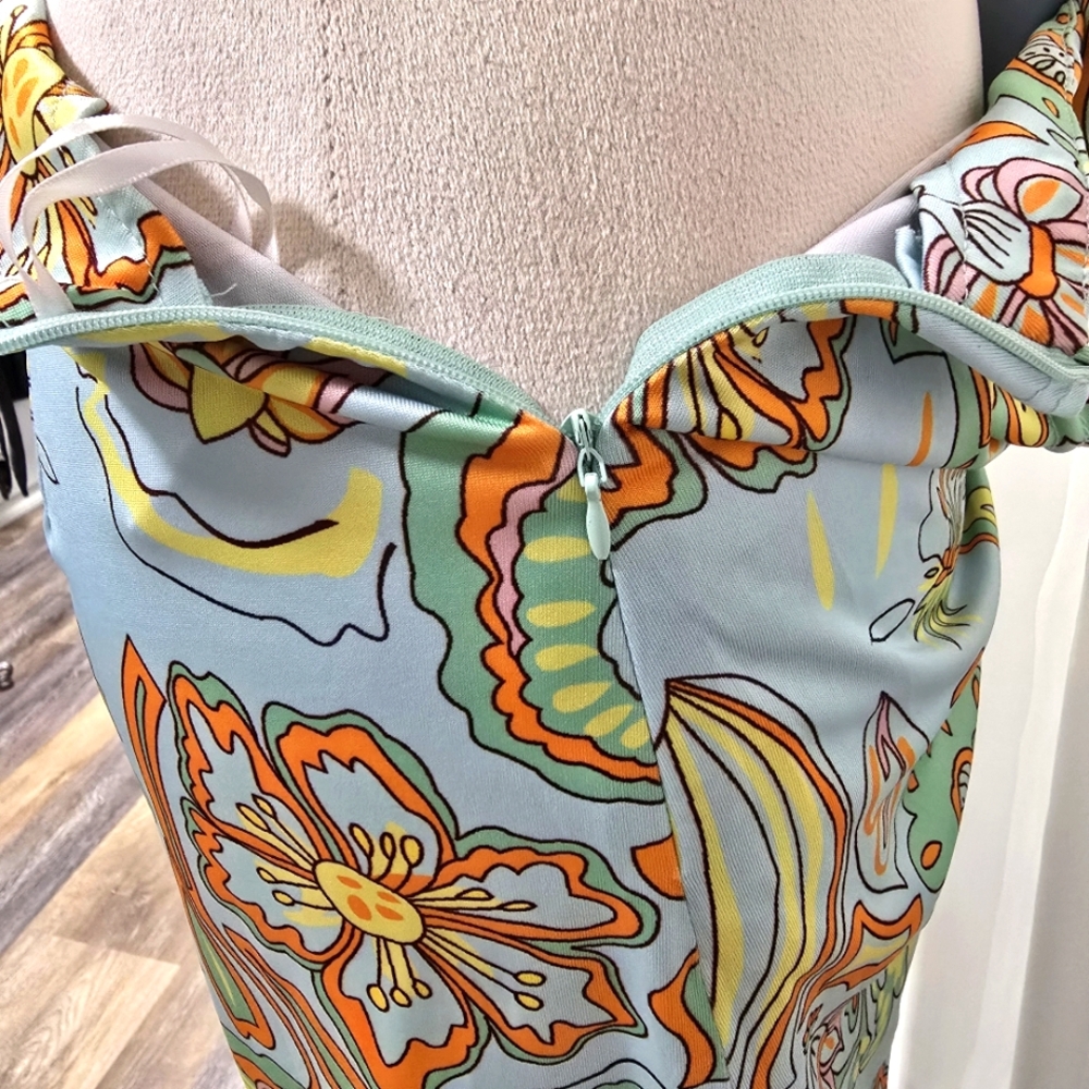 2/$30 Zaful Powder Baby Blue Floral Print Womens Wrap Midi Skirt Size 6 - Picture 5 of 12